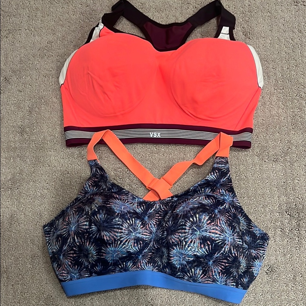 VSX Victoria's Secret Sports Bras Orange and Blue High Support lot of 2